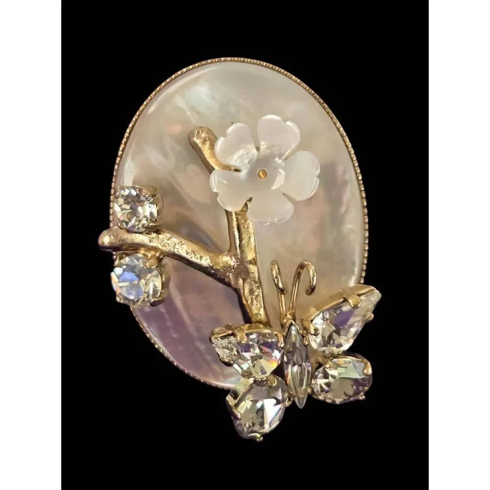 Philippe Ferandis Women's Floral Butterfly Gold Tone Statement Adjustable Ring